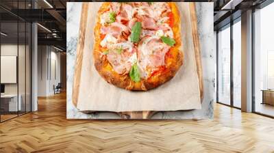 tasty pizza on the wooden board Wall mural