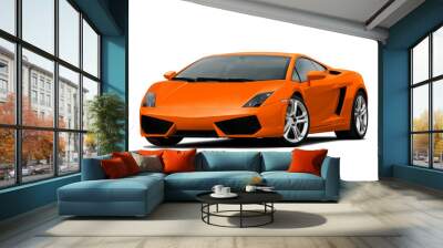 3/4 view of orange supercar isolated on white Wall mural