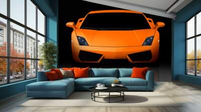 Bright orange modern supercar in studio. Front view. Wall mural