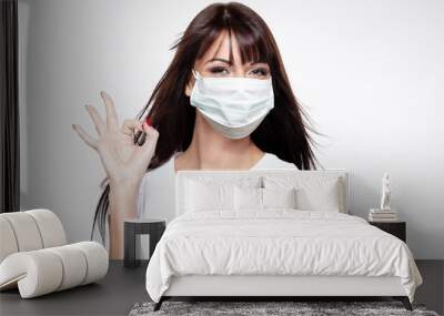 corona virus concept. woman in protective mask Wall mural