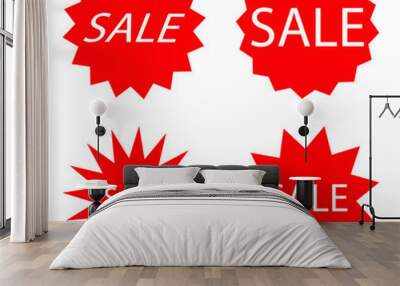 Vector sale starbursts, flash, red sale star on white background. Set. Wall mural