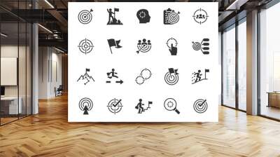 Vector set of goal flat icons. Contains icons target, business goal, career, mission, team goal, success, aim, achievement and more. Pixel perfect. Wall mural