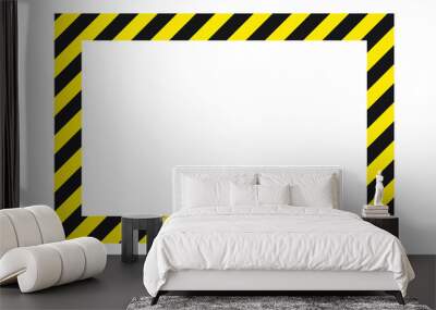 Warning striped square frame, warning to be careful, potential danger, yellow & black stripes on the diagonal, vector template sign border yellow and black color. Construction warning border Wall mural