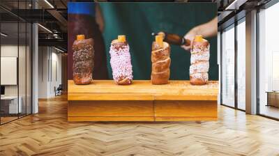 Trdelnik. Traditional sweet street food of c Czech Republic. Wall mural