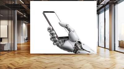 A robot hand holding smartphone. Wall mural