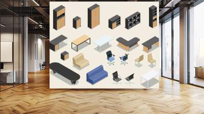 Office furniture isometric illustration collection. Flat isometric vector illustration. Wall mural