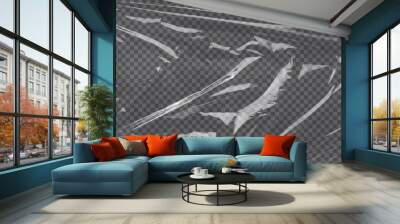 Realistic plastic wrap texture . Stretched polyethylene cover Wall mural