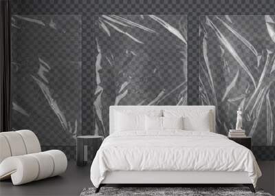 Realistic plastic wrap texture set. Stretched polyethylene cover Wall mural