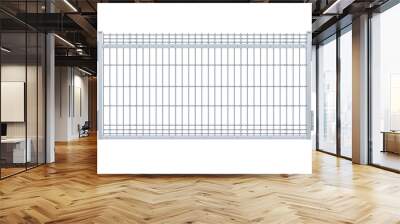 Realistic vector galvanized sheet metal fence panel. Rectangular steel mesh V type. Wall mural