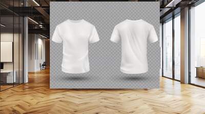 Realistic white t-shirt set on transparent background. Vector mockup. Wall mural