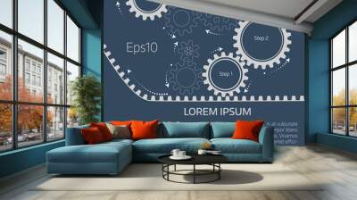 Vector infographic template with gears  on grey background. Wall mural