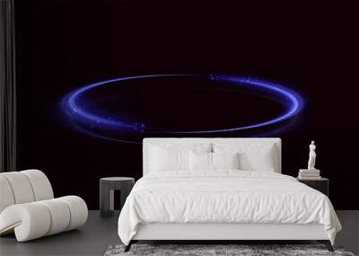 Abstract neon rings. A bright trail of luminous rays swirling in a fast spiral motion. Light golden swirl. Curve golden line light effect. Wall mural