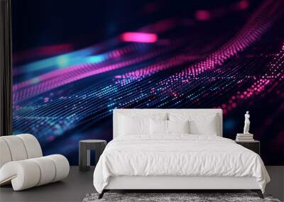 An abstract digital waveform, pulsating with bright lights in different frequencies. Wall mural