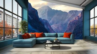 Beautiful colorful mountain valley on sunset Wall mural