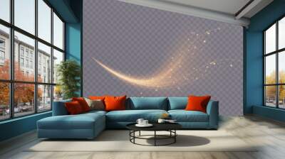 Bright magical golden Christmas glow effect. The comet sparkles with curved lines. Glowing stardust wave, shiny sparkles of magical starlight for web design and illusions. Wall mural