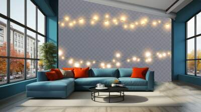 Christmas glowing lights isolated on transparent background. For New Year's and holiday decorations. Wall mural