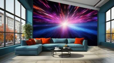 Colorful burst of light and energy radiates outward in a cosmic display of vibrant motion and dynamic beauty in a dark background Wall mural