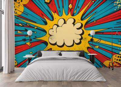 Colorful comic book background with dynamic explosions and vibrant bursts for visual impact. Wall mural