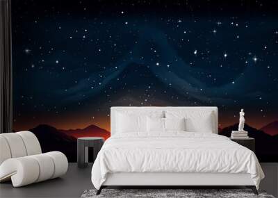 Create a striking poster featuring the silhouette of a Bedouin tent against a starry desert night sky, symbolizing the profound connection between the nomads and the cosmos.