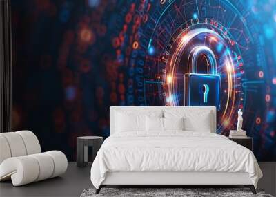 Cybersecurity breach  system hacking alert with virus warning message on dark code background Wall mural