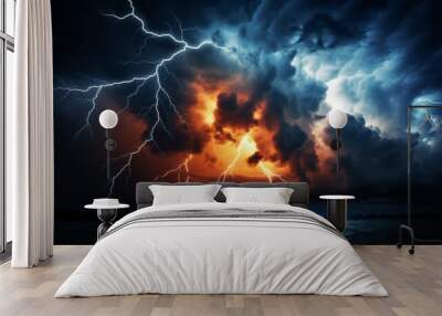 Dramatic lightning storm over dark ocean at dusk showcasing nature's raw power and beauty Wall mural