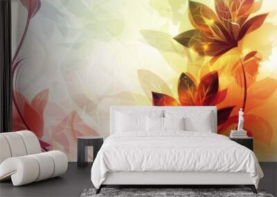 Luxurious  wallpaper. Banner with flowers. Watercolor pink, blue, lilac spots on a color background. Shiny flowers and twigs.
 Wall mural