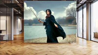 The beautiful gothic girl with sword Wall mural