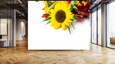 Flowers happy birthday. autumn flower with leaves isolated on wh Wall mural