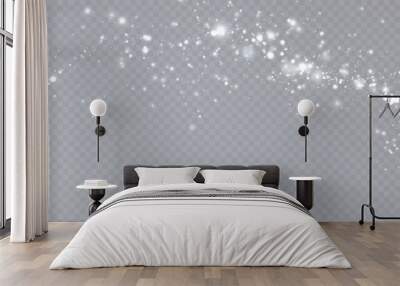 Glitter dust bokeh glow background, bright Christmas dust light, background with bokeh light effect, white shimmer glow with bokeh and glitter light. Vector Wall mural