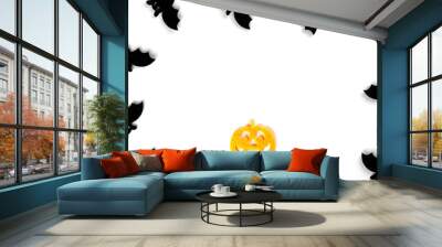 Halloween party. Scary orange pumpkin decoration isolated on whi Wall mural