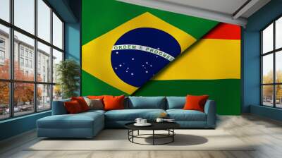 The flags of Brazil and Bolivia. News, reportage, business background. 3d illustration Wall mural