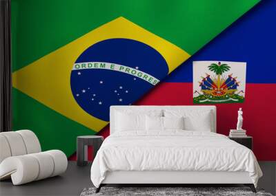 The flags of Brazil and Haiti. News, reportage, business background. 3d illustration Wall mural