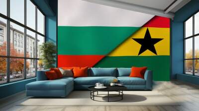 The flags of Bulgaria and Ghana. News, reportage, business background. 3d illustration Wall mural