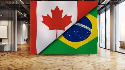 The flags of Canada and Brazil. News, reportage, business background. 3d illustration Wall mural