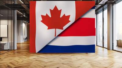 The flags of Canada and Costa Rica. News, reportage, business background. 3d illustration Wall mural