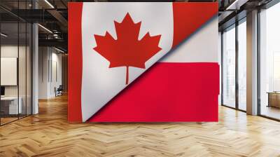 The flags of Canada and Poland. News, reportage, business background. 3d illustration Wall mural