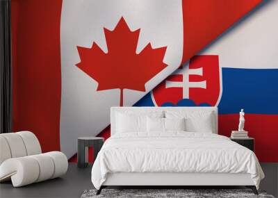 The flags of Canada and Slovakia. News, reportage, business background. 3d illustration Wall mural