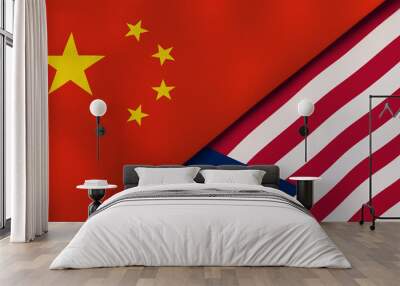 The flags of China and Liberia. News, reportage, business background. 3d illustration Wall mural