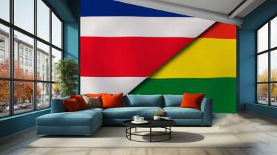 The flags of Costa Rica and Bolivia. News, reportage, business background. 3d illustration Wall mural