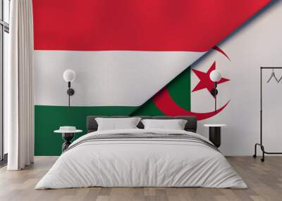 The flags of Hungary and Algeria. News, reportage, business background. 3d illustration Wall mural