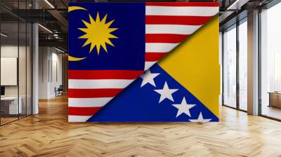 The flags of Malaysia and Bosnia and Herzegovina. News, reportage, business background. 3d illustration Wall mural