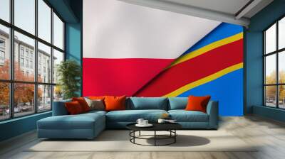 The flags of Poland and DR Congo. News, reportage, business background. 3d illustration Wall mural