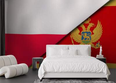 The flags of Poland and Montenegro. News, reportage, business background. 3d illustration Wall mural