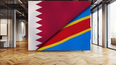 The flags of Qatar and DR Congo. News, reportage, business background. 3d illustration Wall mural