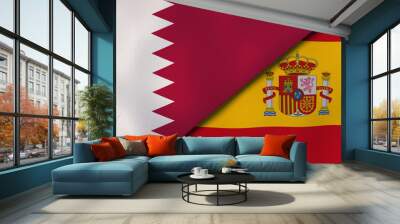 The flags of Qatar and Spain. News, reportage, business background. 3d illustration Wall mural