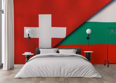 The flags of Switzerland and Bulgaria. News, reportage, business background. 3d illustration Wall mural