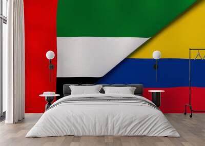 The flags of United Arab Emirates and Colombia. News, reportage, business background. 3d illustration Wall mural