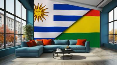 The flags of Uruguay and Bolivia. News, reportage, business background. 3d illustration Wall mural