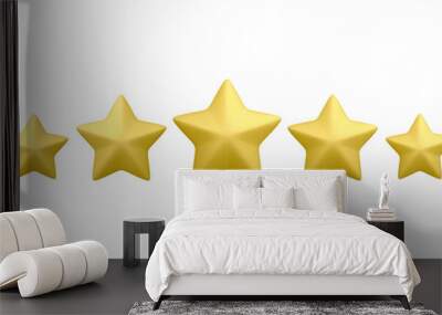 3d realistic five golden stars isolated on white background. Customer rating feedback concept from the client about employee for mobile applications or websites. Vector illustration Wall mural