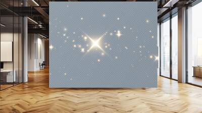 Light effect with lots of golden shiny shimmering particles isolated on transparent background. Vector star cloud with dust. 10 eps Wall mural